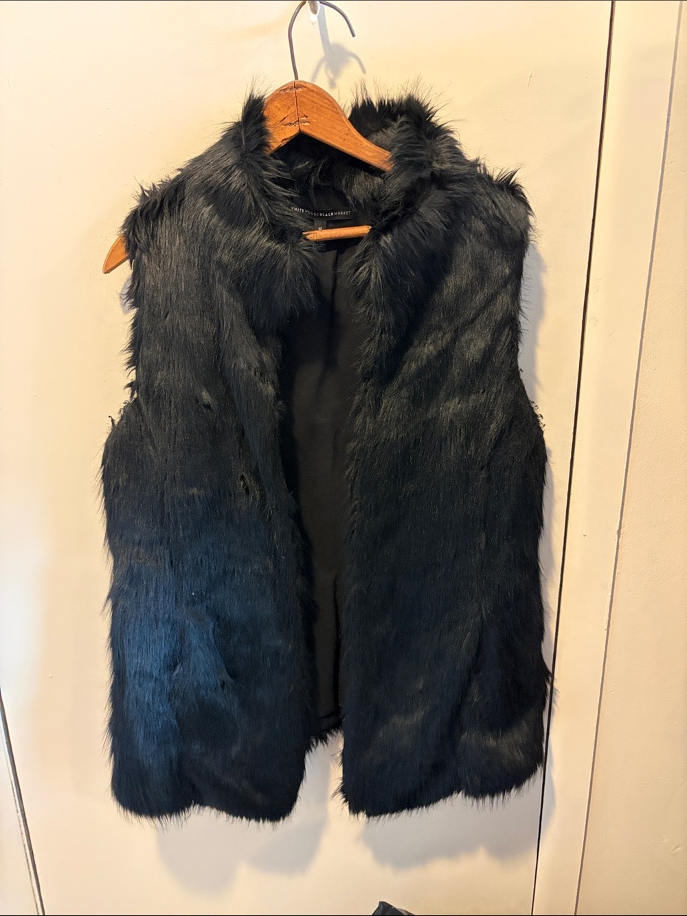 White House Black Market Black Faux Fur Sleeveless Vest